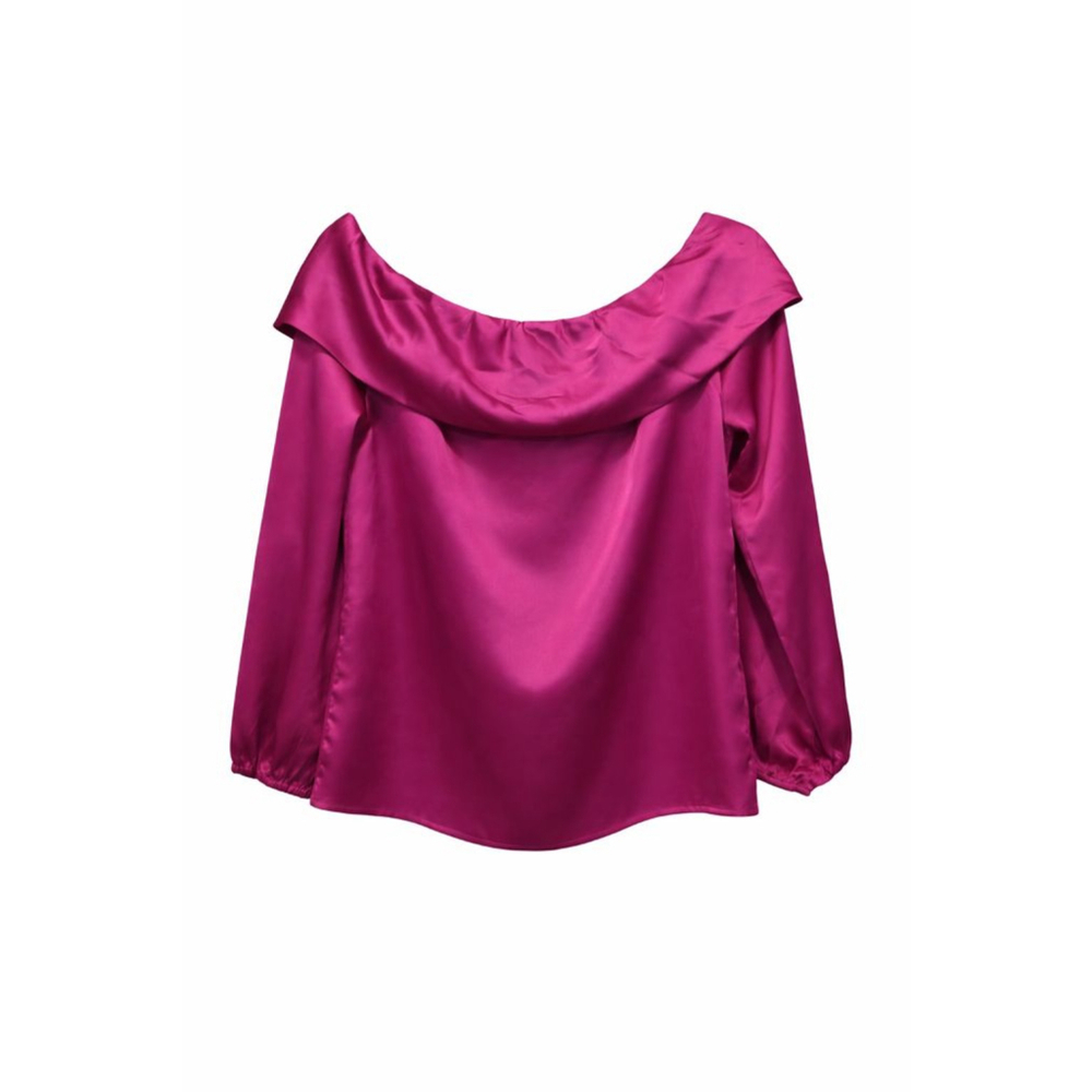TCEC Magenta Satin Off Shoulder Blouse Size L | Silky Cowl Neck Top - Picture 2 of 5